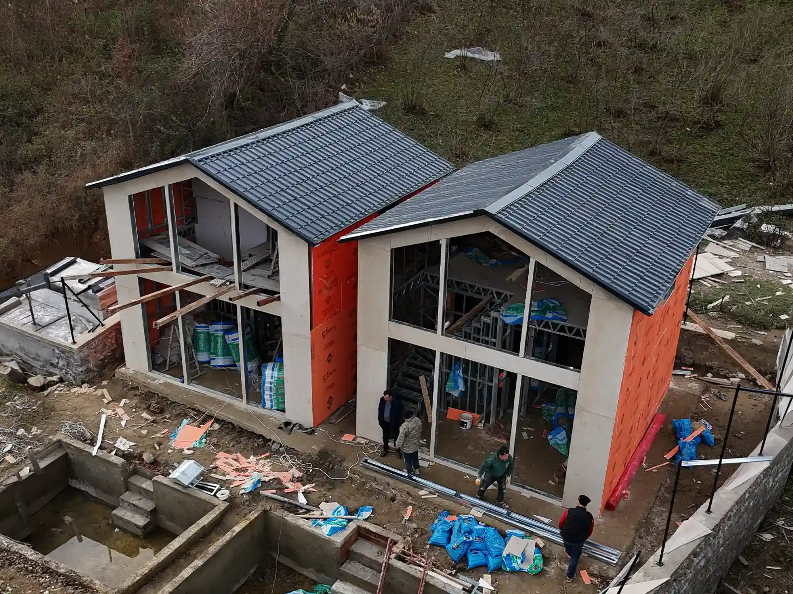 Sapanca Çelik Bungalov İkiz Villa Projesi Sağ Cephe | AYD Prefabrik