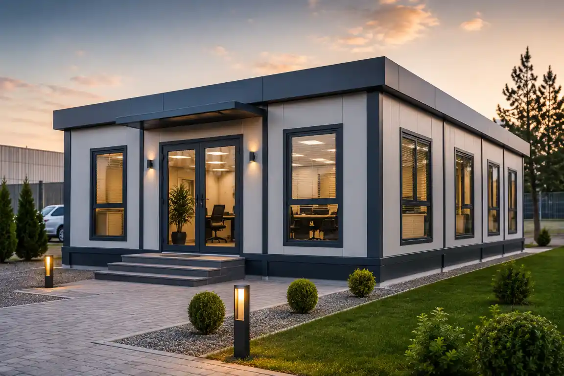 Sahaya teslim edilmiş örnek prefabrik ofis binası modeli
