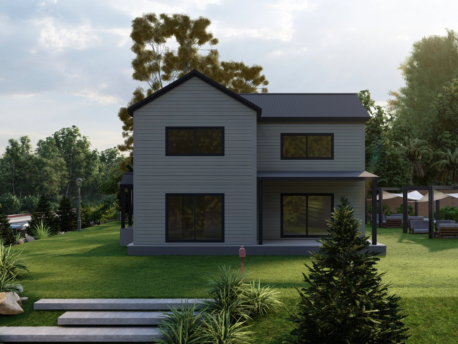 AP-2136 çift kat prefabrik konut 136 m² dış cephe görünümü