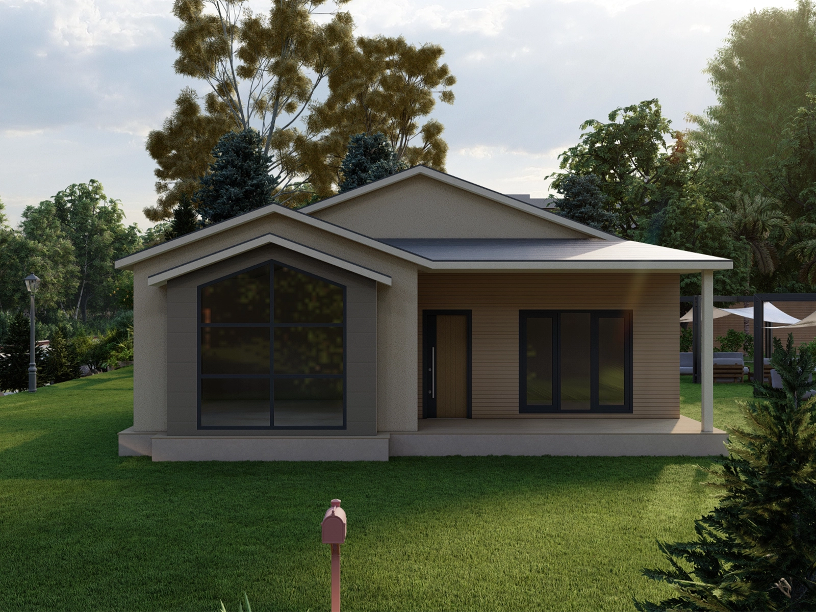 AS-1092 tek kat hafif çelik konut 92 m² dış cephe görünümü