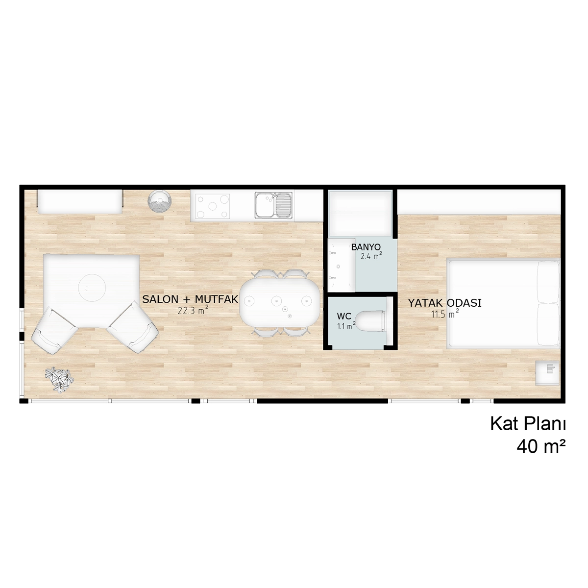 TH-1040 Tiny House 1. Kat Planı