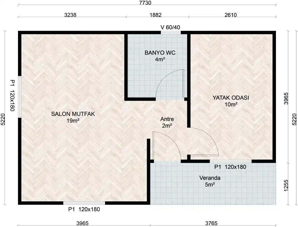 AP-01040 Tek Katlı Prefabrik Konut Zemin Kat Planı